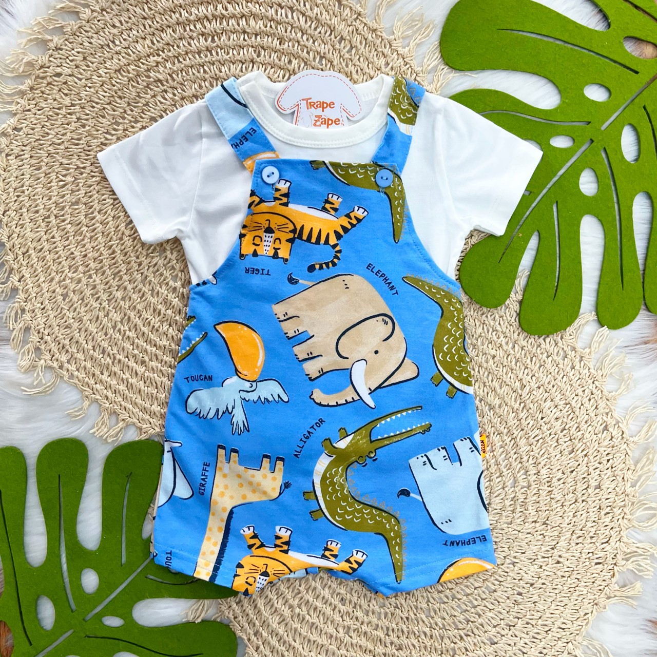  Conj. Camiseta e Jardineira Bichinhos - Azul